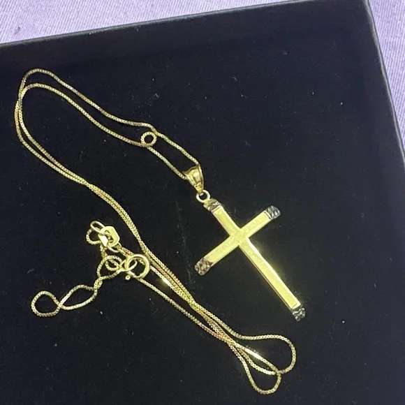 14k gold real gold 18inch Elegant Gold Cross Pendant Necklace